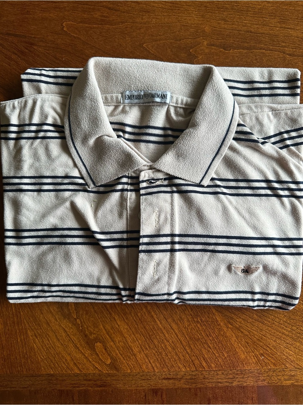 Emporio Armani Cream Polo with Navy Stripes